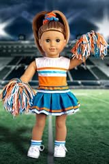 Cheerleader - 6 piece cheerleader outfit includes blouse, skirt, headband, pompons, socks and shoes - American Girl Doll Clothes