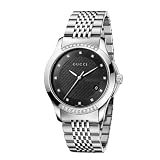 Gucci Men`s YA126408 G Timeless Medium Diamond Black Dial Steel Watch