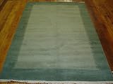 5x8 Green Hand Knotted Wool Tibet Rug
