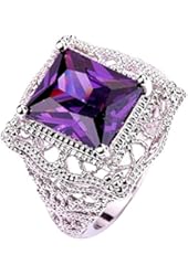 Psiroy 925 Sterling Silver Stunning Created Gorgeous Women's 10mm*13mm Emerald Cut Amethyst Filled Ring