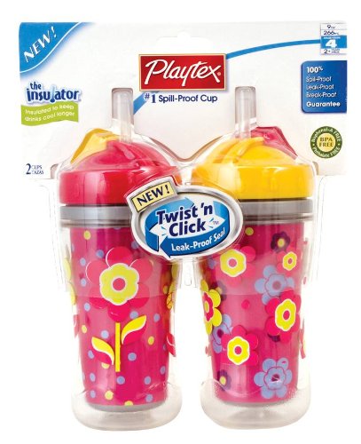 Playtex Insulated Twist n Click Straw Cup 9 oz - 2 Pack (Colors Vary)