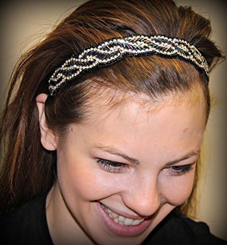 ALEXIA -Regalia Beaded Rhinestone Stretch No Slip Headband (Hair Jewelry)