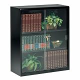 Steel Bookcase with Glass Doors Black