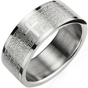 Stainless Steel English Lord's Prayer 8mm Band Ring - Men (Size 7)
