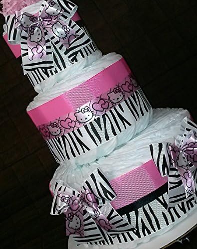 Hello Kitty Diaper Cake Three Tier Zebra Baby Shower Centerpiece or Baby Girl Gift Pink Design Theme Party By Little Kg's Dreams
