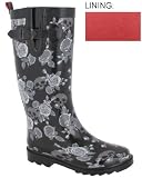 Capelli New York Shiny Skulls & Roses Printed Ladies Rain Boots Black Combo 10
