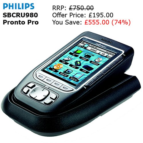 Philips SBCRU980 Pronto Pro Universal Remote Control - Full Colour LCD Touchscreen! - Controls: TV, DVD, DVDR, CD, CDR, Cable, Satellite and Tuner