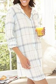 Cotton Rich Turn-Up Sleeve Check Nightshirt [T37-8102-S]