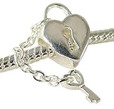 SILVER HEART PADLOCK & KEY CHARM FOR PANDORA BRACELETS