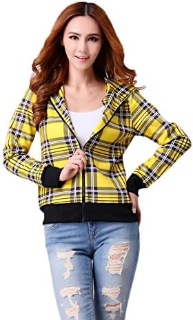 ValentinA Womens Fashion Stylish Cool Digital Plaid Print Zip-Up Hoodie Sweatshirt Casual Coat Jacket