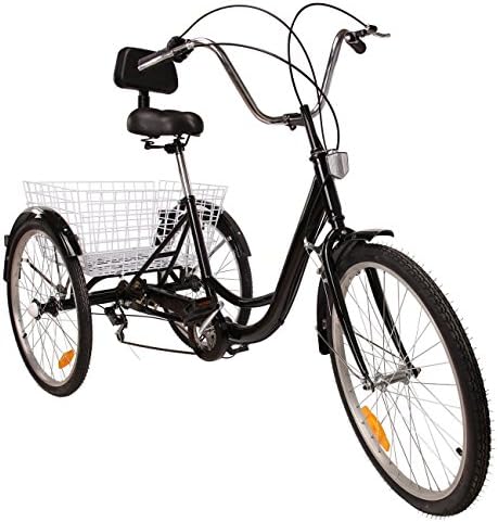 Kissmoji 6 Speed 24" 3 Wheel Adult Tricycle Bicycle Trike Bike Basket White/Black/Yellow (Black)