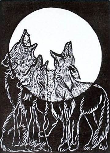 Original Wood Engraving Desert Sonata (Three Tenors) Coyotes Southwest Landscape