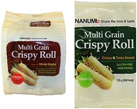 Nanumi Multi Grain Crispy Roll Variety Bundle, 4.76 oz (Pack of 4) includes 2-Bags Green Tea Flavor + 2-Bags Original Flavor