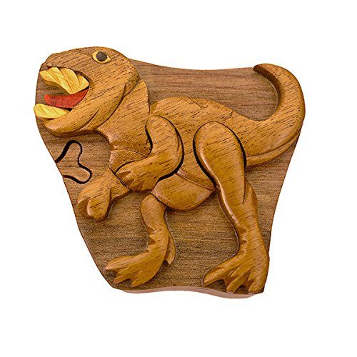 Handmade Wooden Intarsia TRICK SECRET Dinosaur Puzzle Box (3447) (g2)