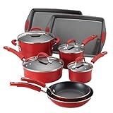 Rachael Ray Porcelain Enamel II Nonstick 12-Piece Cookware Set, Red Gradient