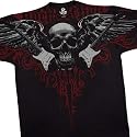 Winged Skull and Guitars T-Shirt, Seek And Destroy Liquid Blue Full Shirt Designs