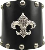 Wide Leather Swarovski Crystal Fleur Di Lis Cuff Bracelet
