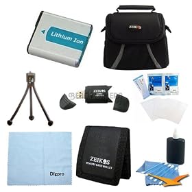 Special Loaded Value NP-FH50 Battery Kit for Sony DSC-HX200V, DSC-HX100V - Includes InfoLithium H Series NP-FH50 Camera battery, Carrying Case, USB 2.0 Card Reader, Mini Tripod, 3 Card Memory Card Wallet, Cleaning Cloth, Screen Protectors, Cleaning Kit