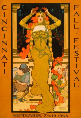 Professionally Framed Cincinnati Fall Festival 1903 Vintage Ad Poster Print - 13x19 with RichAndFramous Black Wood Frame