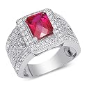 Breathtaking Radiant Cut Checker Board Created Ruby & White CZ Size 8 Gemstone Ring in Sterling Silver