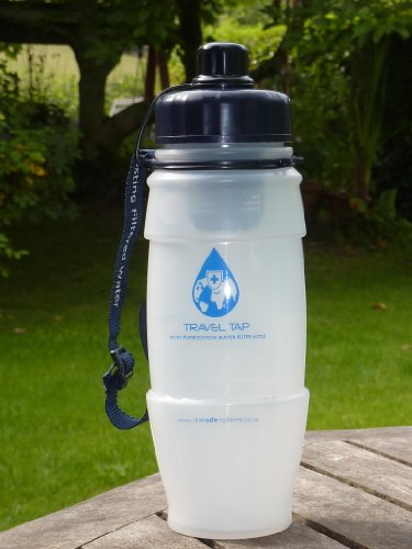 NEW 2013 Travel Tap ' Pull Top ' 800 ml pure water filter bottle with spare filter cartridge - 3200 litres