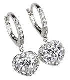 18k White Gold Diamond Heart Shaped Earrings (GIA Certified 2.03 cttw, D and F Color, SI1 Clarity)