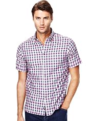 Blue Harbour Pure Cotton Satin Gingham Checked Shirt