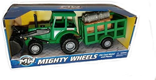 Mighty Wheels 7" Farm Tractor Trailer Vehicle w/ Milk Churns &amp; Hay Bales