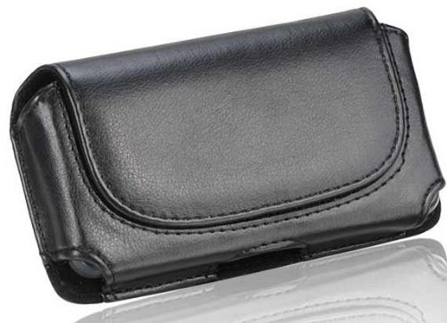 Motorola Droid 4 Black Leather Case Pouch With Rounded Flap Hidden Magnetic Closure Built In Belt Clip And Belt Loop