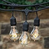 Brightech - Ambience Pro Vintage Edition with WeatherTite Technology - Outdoor Weatherproof Commercial Grade String Lights with Included Edison Bulbs - Hanging Socket Style - Black Color