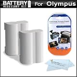 2 Pack Battery Kit For Olympus E-5 Digital SLR Camera Includes 2 Extended (1800 Mah) Replacement BLM-5 Batteries + LCD Screen Protectors + MicroFiber Cleaning Cloth