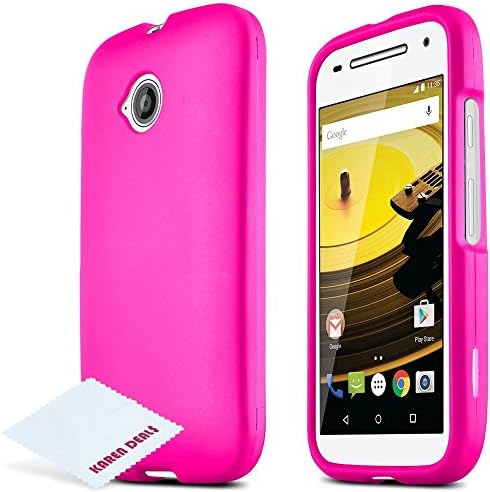 Moto E 2nd Gen Case, Protective Rubberized Hard Case [Anti-Slip][Extra Slim] with ** FREE* Micro Fiber Cleaning Cloth for Motorola Moto E 2nd Generation, 2015 [Hot Pink]