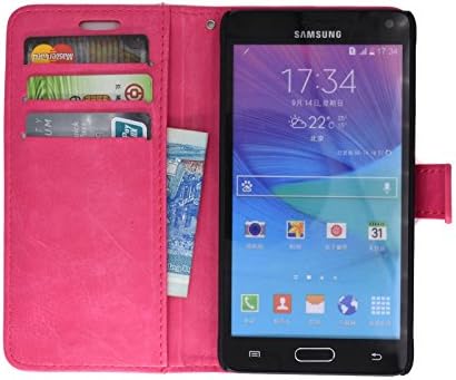 Note 4 Case, ipart® Luxury PU Leather Wallet Case Flip Cover with Card Slots Kickstand for Samsung Galaxy Note 4, Hot Pink