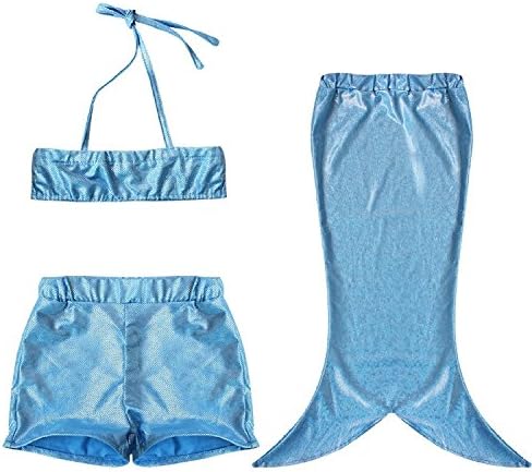 Noonflower Baby Girls 3pcs Swimmable Mermaid Tail Princess Bikini Swimwear (7-8T, Blue)