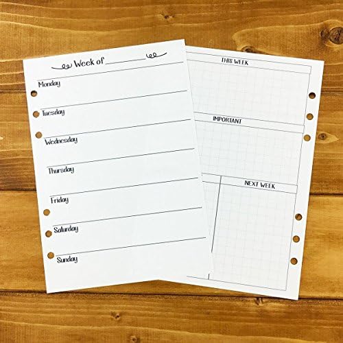 A5 Week on One Page printed planner insert - Wo1P - weekly pages - undated - graph paper - this week