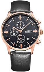 Voeons Men's Casual Wrist Watch Gold Black Chronograph Leather Black