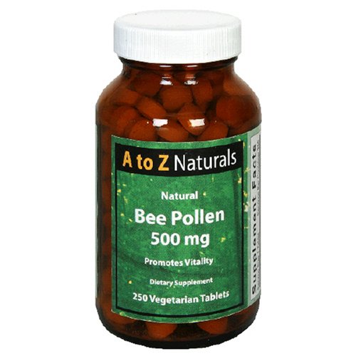 A to Z Naturals Natural Bee Pollen, 500 mg, Vegetarian Tablets , 250 tablets by A to Z Naturals