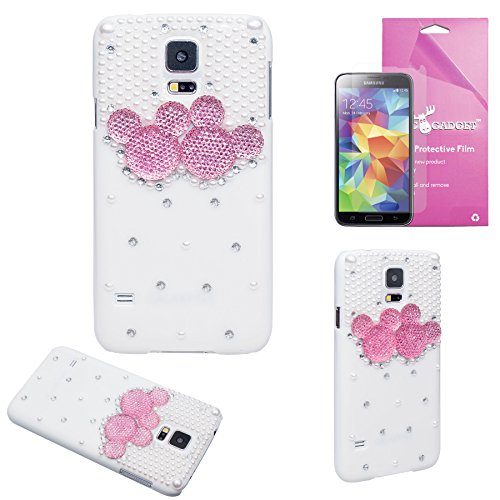 EpicGadget(TM) Luxury Handmade 3D Bling Pearl Lovely Pink Mouse Cartoon Case Cover For Samsung Galaxy S5 i9600 + Galaxy S5 Screen Protector (US Seller!!) (Pink S5 Case)