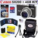 Canon PowerShot SX200IS 12.1 MP Digital Camera (Black) + 4GB Accessory Kit