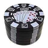 Golden Bell Poker Chip Style 3 Piece Herb Weed Spice Tobacco Pollen Grinder - Black