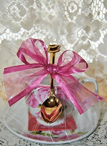 Set of 4 Tea Theme Pale Pink Rose Tea Cup (Teacup) Tea Party Favors with Tea Bag and Tea Spoon