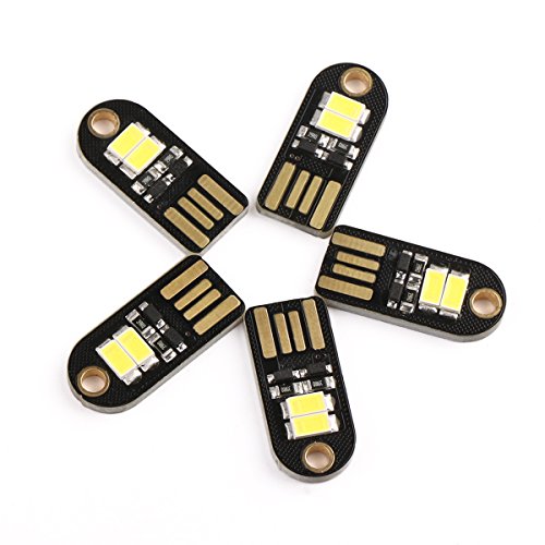 DROK® 5PCS Portable Energy Efficient Kids Child Night Light, 5V 100mA LED Keychain Light, USB Laptop Keyboard Light, White Brightest LED Lamp for Emergency Security Lighting Home Decoration