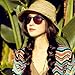 Icibgoods Fashion Bohemian Rainbow Striped Beach Sun Straw Hat Cap Beige