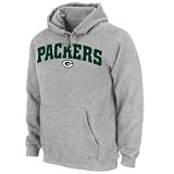 Green Bay Packers Grey Classic Arched Mascot Embroidered Hooded Sweatshirt