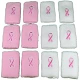 SIX PAIRS of Breast Cancer Wristbands Pink White Sport Embroidered Gear