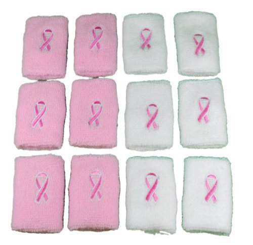 valentine Lot Of 12 Pink Ribbon Breast Cancer Awareness Athletic Sports Wristbands Wrist BandsB0042L1Q7E