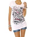 Print T - Shirt Damen Longshirt Gr. 36/S, 38/M, 40/L Langes T - Shirt Oberteil Schwarz, Weiß