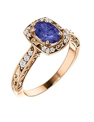 10K Rose Gold 7.00x5.00mm Oval Cut Tanzanite and Diamond Ring -- LIFETIME WARRANTY