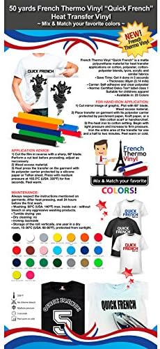 50 Yards French Thermo Vinyl "Quick French" Heat Transfer Vinyl - Cricut Die cut CraftROBO on Cotton or Polyester mesh and Poly-blend fabrics (Mix &amp; Match colors) ***FREE Shipping***