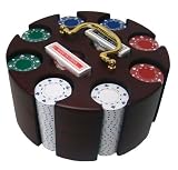 200 Ct Suited 7.5 Gram Poker Chip Set in Wooden Carousel With Lid